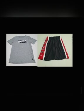 Jordan Gray Tee & Black/Red Jordan Shorts Set